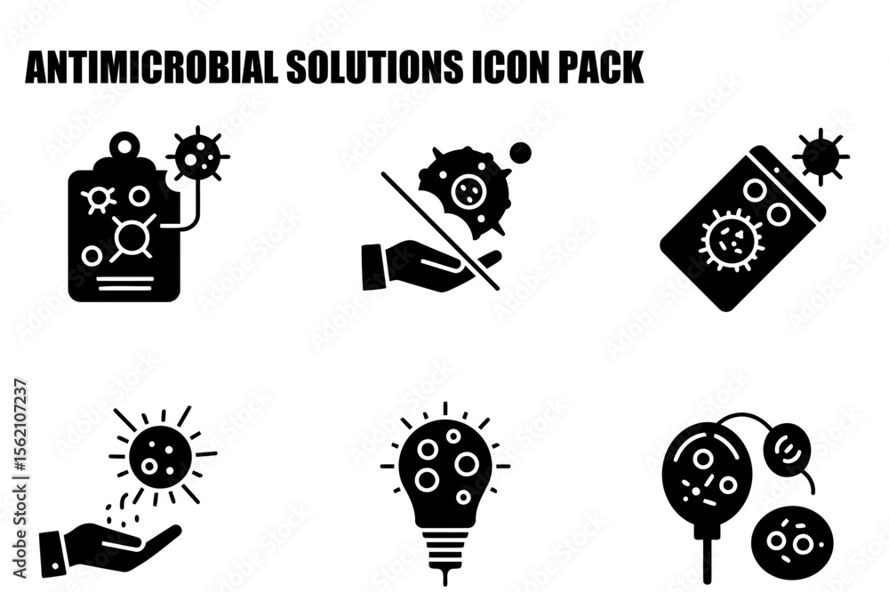 Poster antimicrobial solutions infographic icons depicting various actions and concepts. set of medical dev