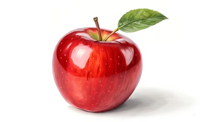 Apple Fruit With Leaves And White Background, Ai Generated