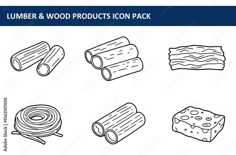 Poster lumber and wood products illustrations of various forms in a simple line art style. different types 