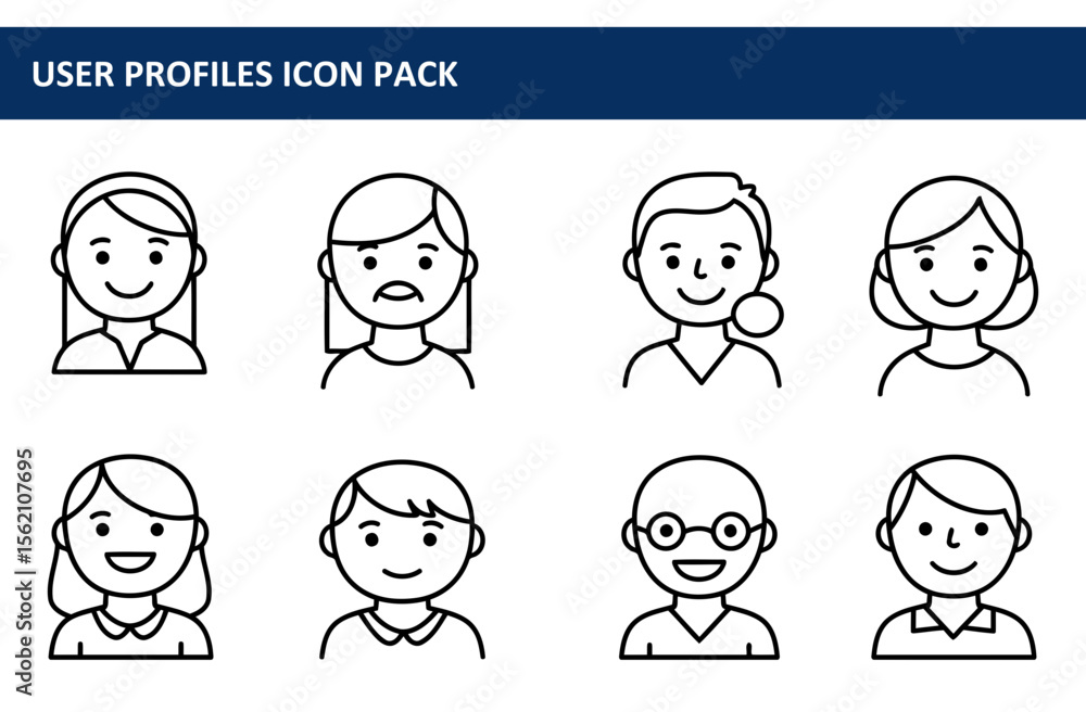 Poster simple user profile icons of various demographics in casual attire. portraits of diverse individuals