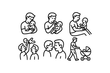 Naklejka premium Stick figure illustrations of caucasian male and child bonding activities vector icon isolated illustration