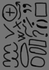 Abstract black doodles on grey background in minimalist style  