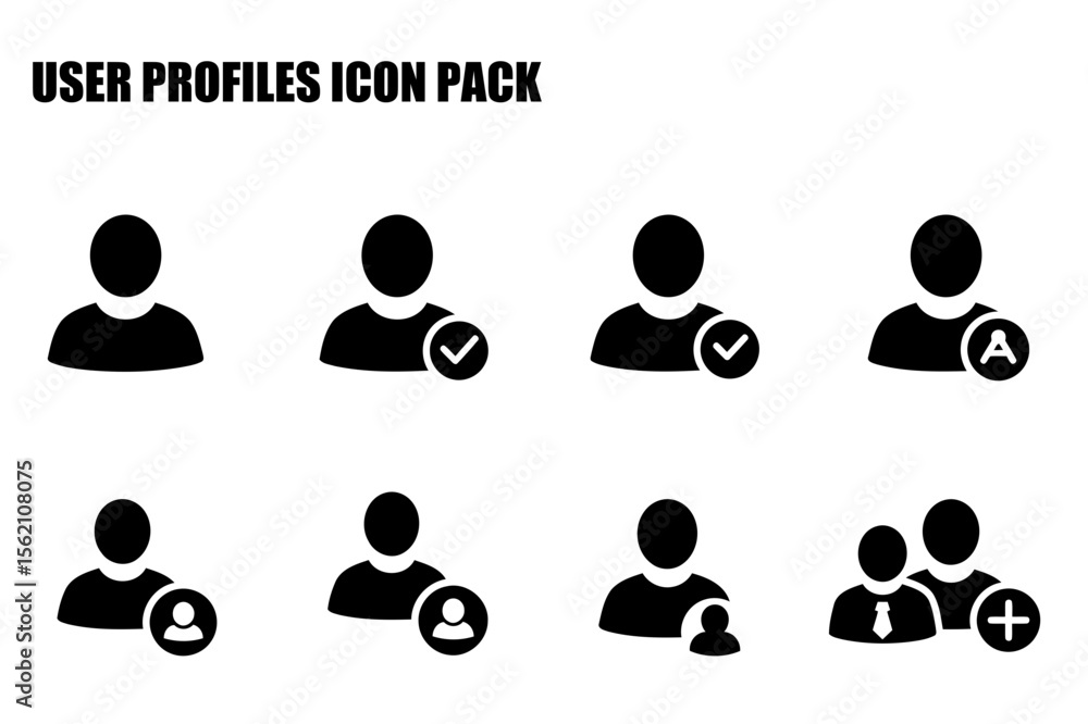 Poster user profile icons with various statuses in a digital interface. simple, graphic representations of 