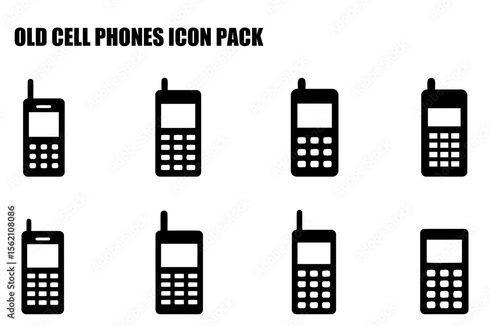 Poster old cell phone icons in a grid layout. simple, static representation of various cell phone models. c