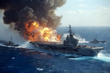 The battleship sinking after being hit by Japanese air attack