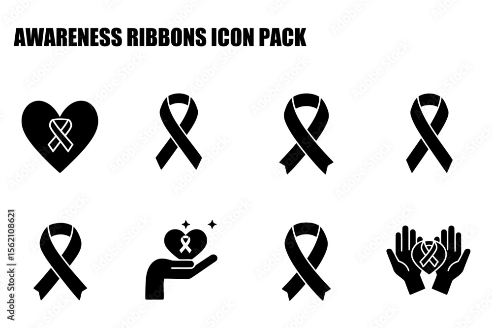 Poster awareness ribbon icons for various causes in a diverse range of symbolic representations.