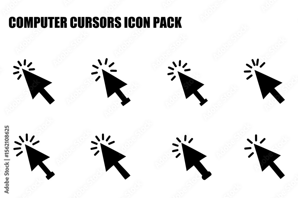 Poster computer cursor icons, various pointing directions, on white background. simple graphic designs for 