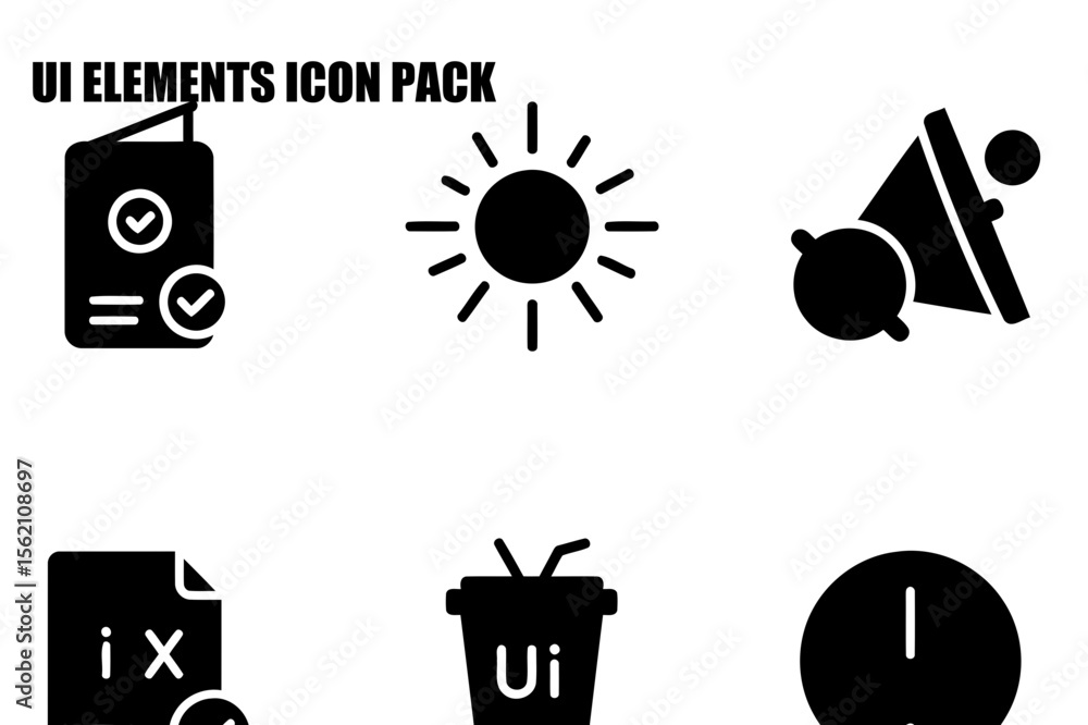 Aufkleber user interface elements for software design in a flat style. simple icons depicting file, sun, coffe