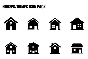 Fototapeta premium House icons in various styles for home icon pack. Simple, stylized illustrations of residential properties against a white background.