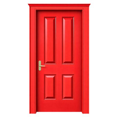Red wooden door isolated on transparent background