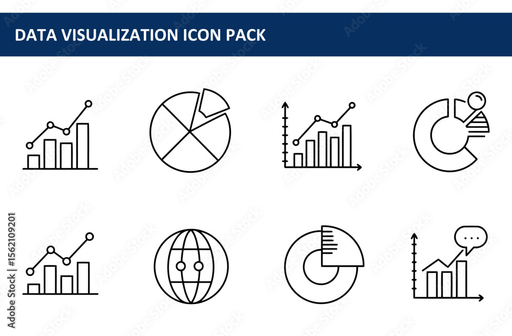 Poster data visualization icons in a simple, modern style. various charts and graphs in a clean, line art f
