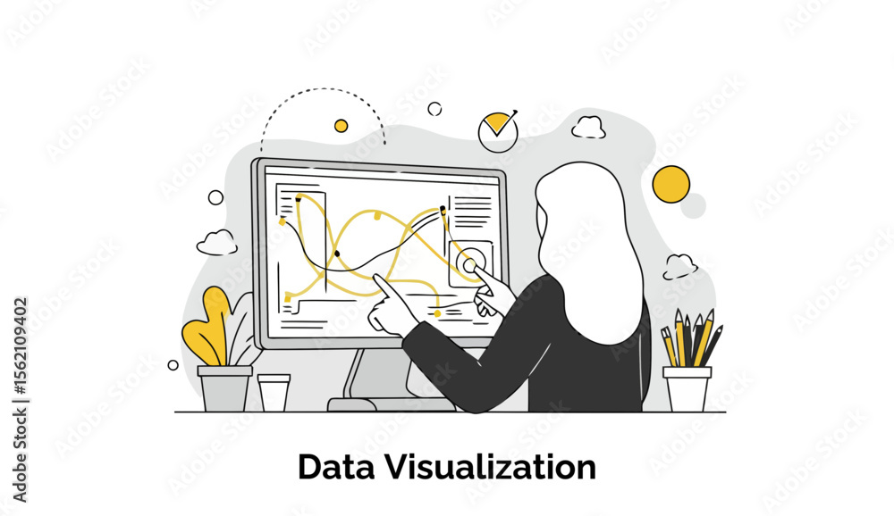 Aufkleber female professional analyzing data visualization on a computer screen in an office setting. a woman 