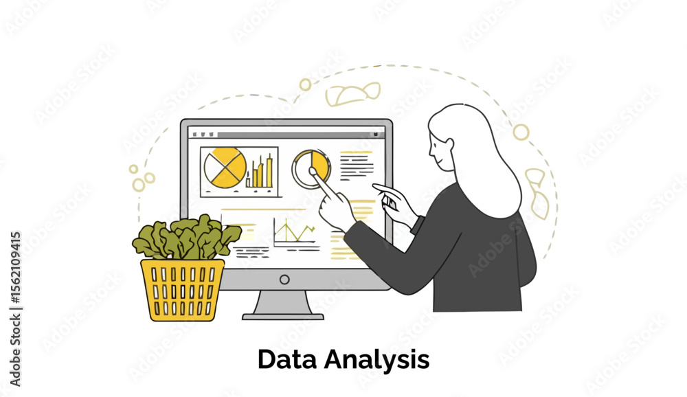 Poster a focused female professional in a sharp business suit is intently analyzing complex data charts and