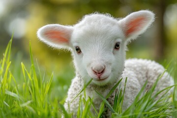 Obraz premium Adorable Lamb in Spring Pasture