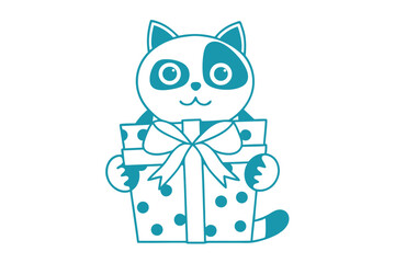 Cute blue panda cub reveals itself within a dotted, festive wrapped gift box