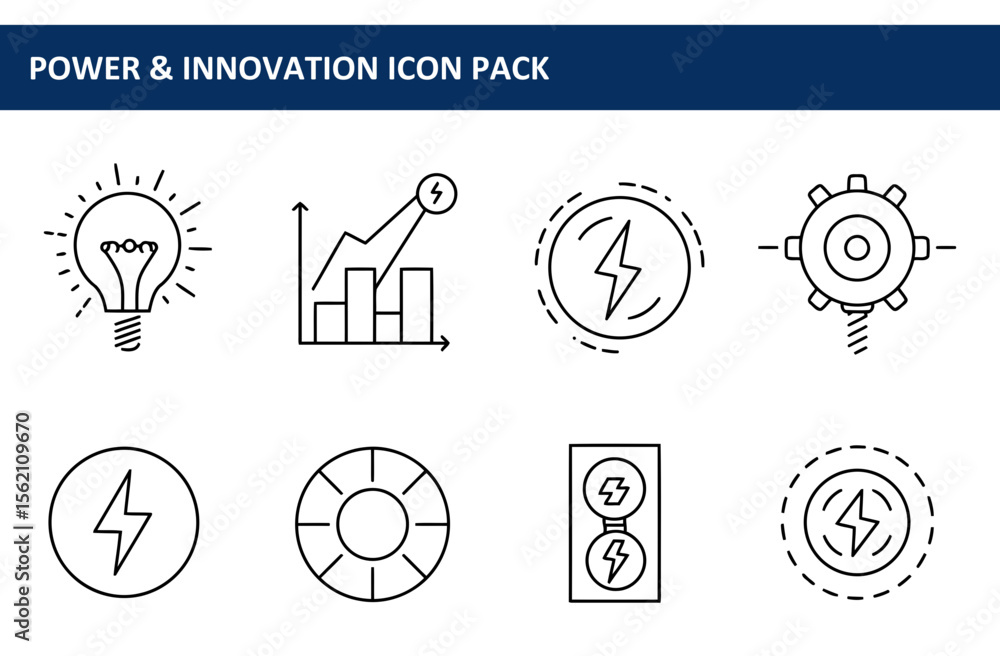 Poster abstract representations of power and innovation icons in a simple, clean line art style. collection