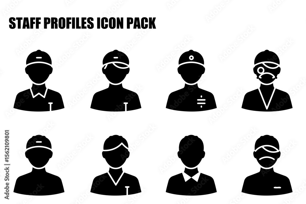 Poster staff profiles of various professions in uniform displayed in a grid format. generic male employee i