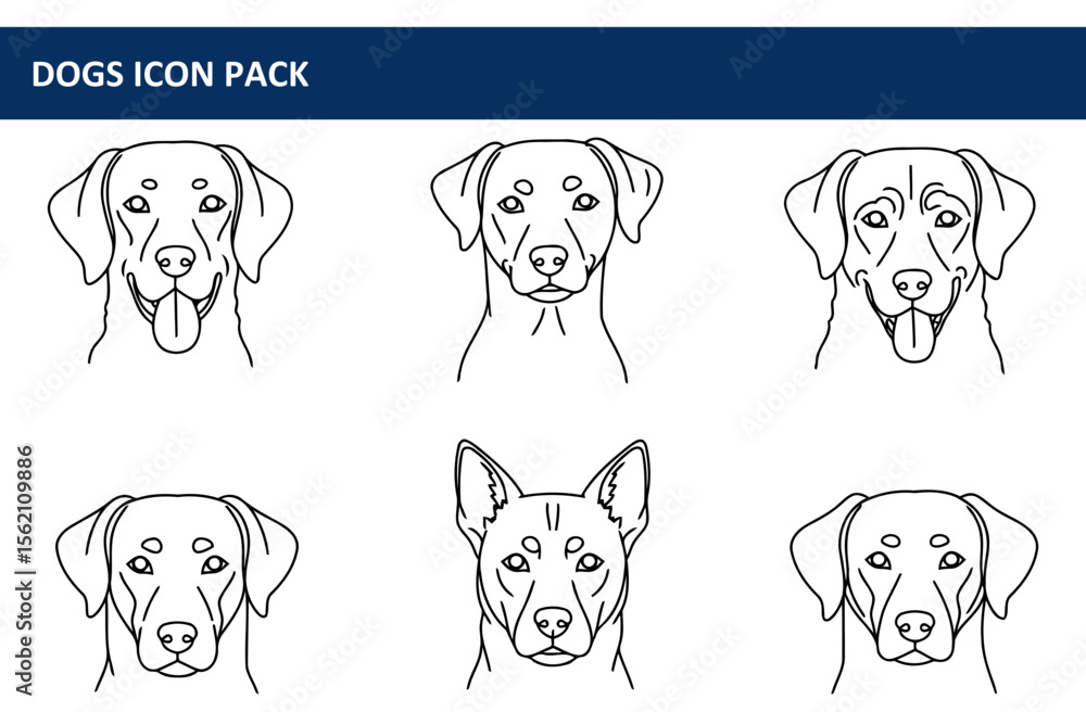 Poster black and white dog breed illustrations in a graphic design element. four different breeds displayed