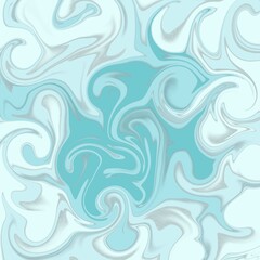 Whimsical abstract pattern featuring swirling shapes in aqua and ice blue, with a dreamy and hypnotic feel. Suitable for creative art projects, packaging, and textiles