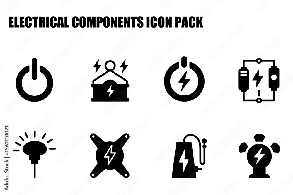 Poster electrical component icons in a simple, flat design. set of illustrations showing various electrical
