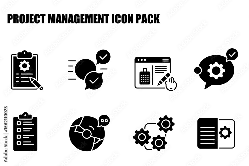 Poster project management icon pack. flat style icons for website design