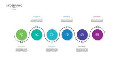 Business infographic template. 6 Step timeline journey. Process diagram, Infographic elements vector illustration.