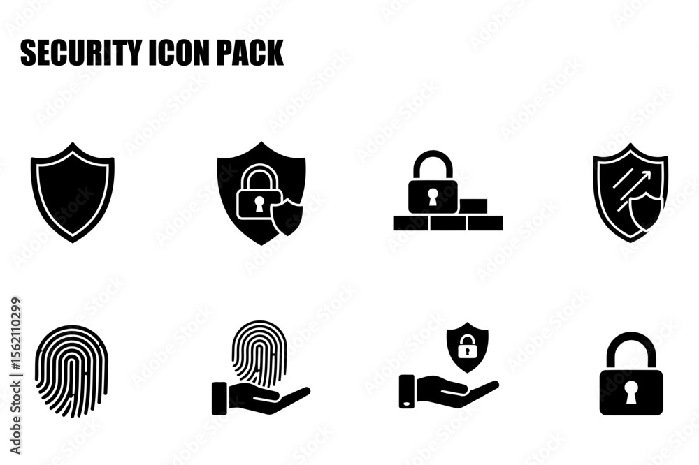 Aufkleber security icons for web or app design. simple black and white graphic icons in a grid format.