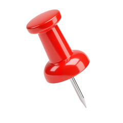 Red Pushpin with Glossy Finish Against White Background, Symbolizing Organization and Planning Readiness