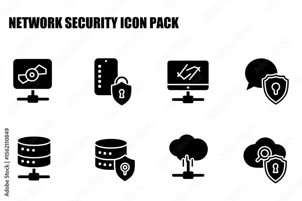 Poster network security icons depicting various aspects of data protection. simple, stylized graphics of se
