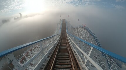 Terrifying Roller Coaster Peak Above the Fog