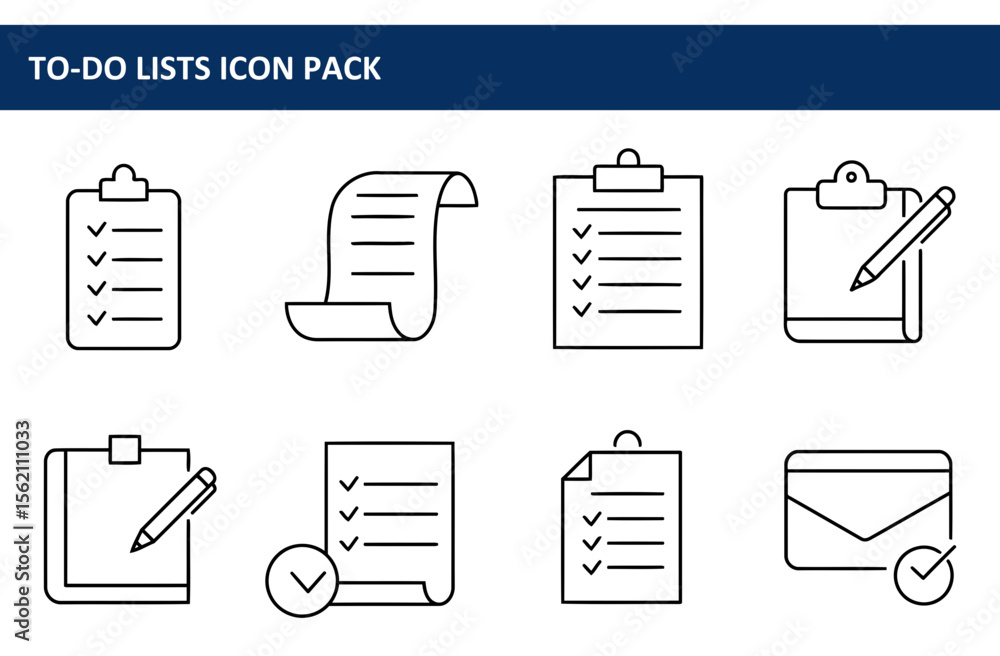 Poster to-do lists icon pack. simple line icons for various tasks and organization, for use in project mana