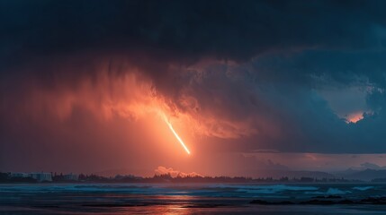 Apocalyptic Meteor Strike Over a Stormy Coastline