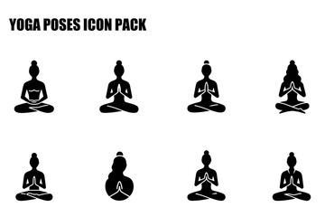 Yoga poses for women in various styles/poses in a studio setting. Female yoga practitioners in meditation/relaxation posture against a white background.