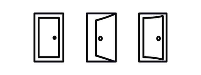 Three minimalist black doors in sequence on dark gray background vector icon isolated illustration