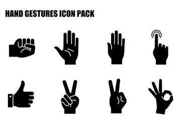 Hand gestures icon pack showing various hand positions. Collection of hand signals in a graphic design format.