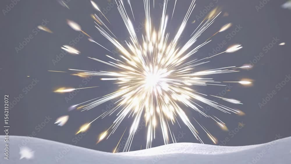 Poster a captivating light display bursts into sparkling particles against a soft winter backdrop. the scen