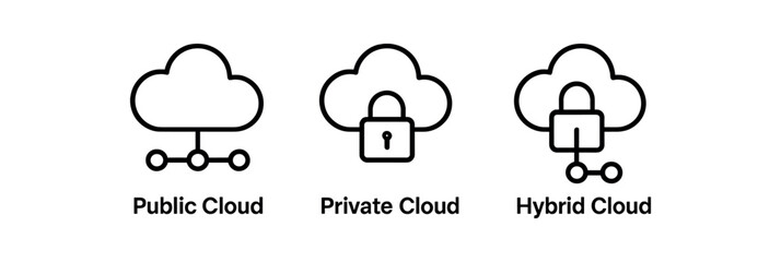 Public private hybrid cloud icons with network and lock symbols vector icon isolated illustration