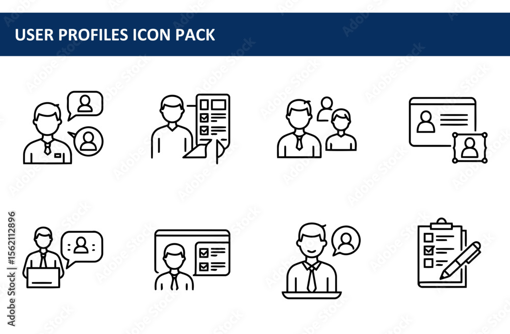 Poster user profile icons in a business setting. various male professionals in formal business attire displ