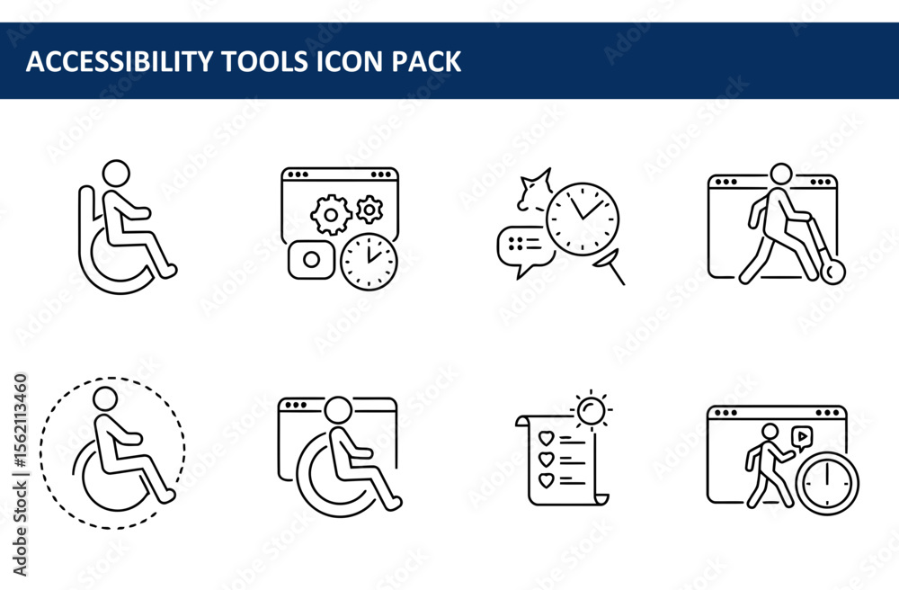 Aufkleber accessibility tools icon pack depicting various accessibility features for different situations.
