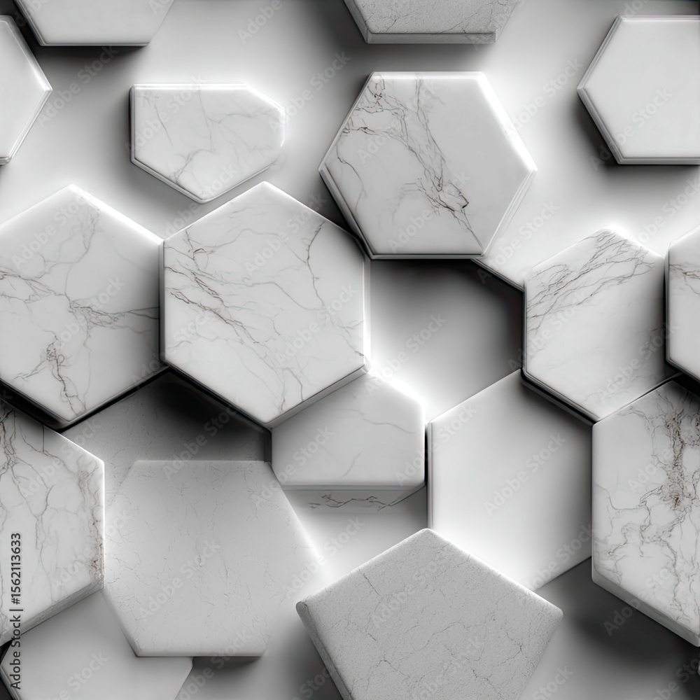 Poster this seamless white hexagonal marble tile pattern showcases an elegant design perfect for modern int