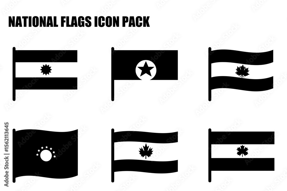 Poster national flags of various countries displayed in icon format. silhouette representations of waving f