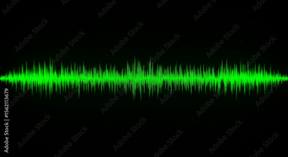 Aufkleber oscillating green waveform signal displayed against a black background