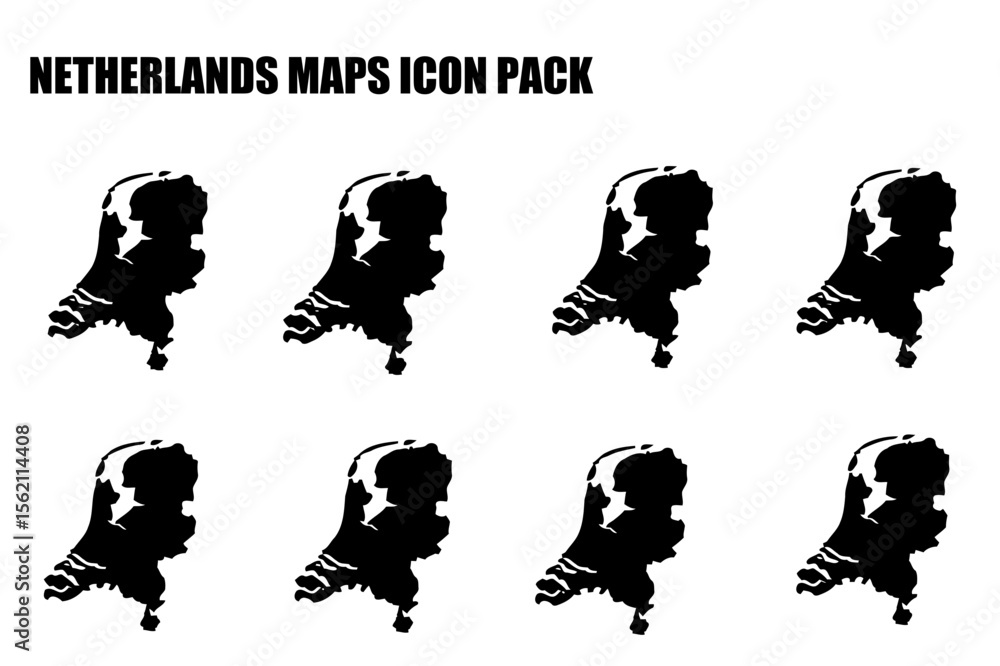 Poster netherlands map icons in a graphic design package. simple, black silhouettes of the netherlands map 