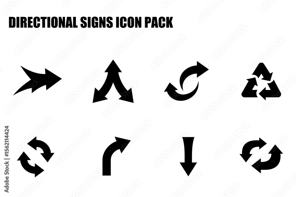 Poster directional signs icon pack with various arrow shapes in a graphic design setting. collection of sim
