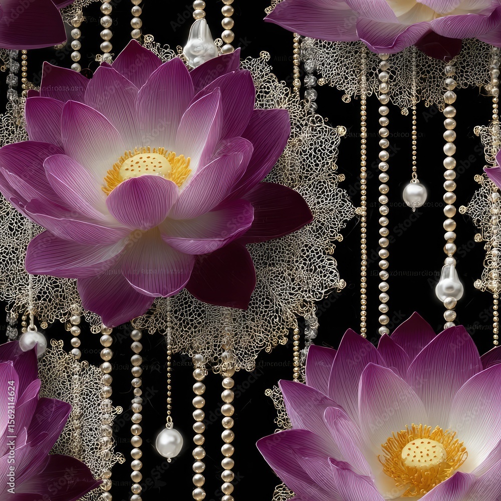 Poster delicate lotus flowers in purple and silver paired with shimmering amethyst gems create a striking s