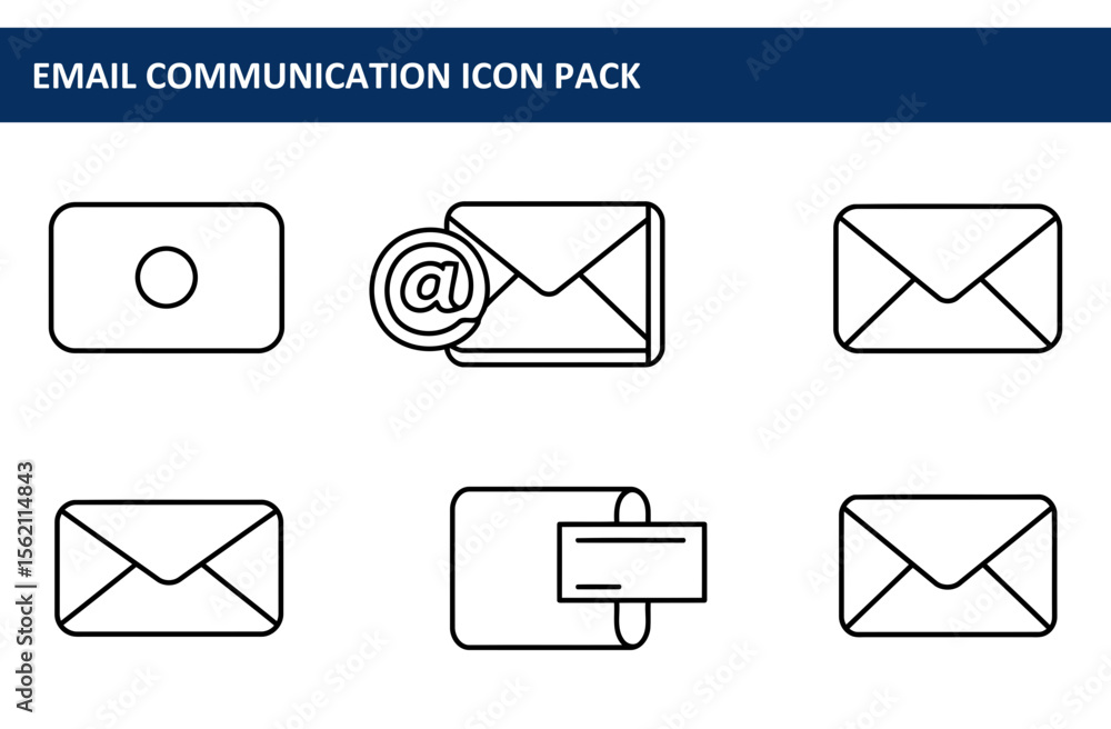 Poster email communication icons in a simple line art style. flat design, no background, icons for various 