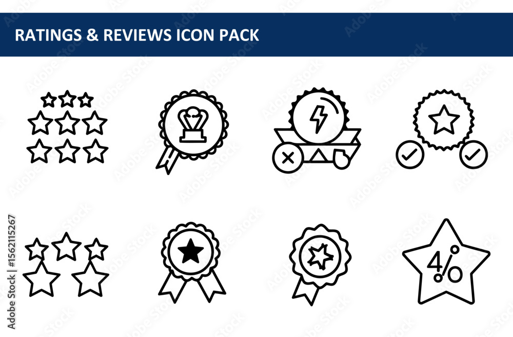 Poster simple line art icons of ratings and reviews. collection of rating icons depicting different levels 