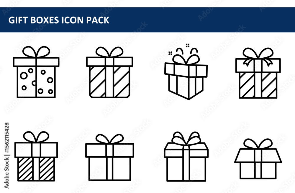 Aufkleber gift boxes icon pack showcasing various designs with simple, elegant lines. flat icons of gift boxes