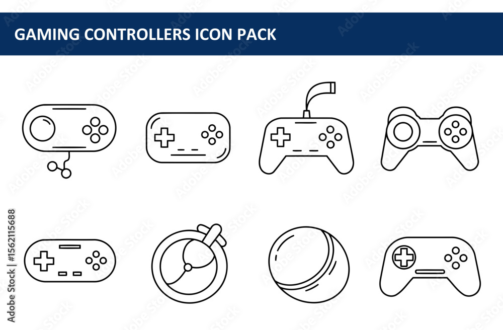 Poster line art collection of various gaming controllers in different styles. simple outline illustrations 