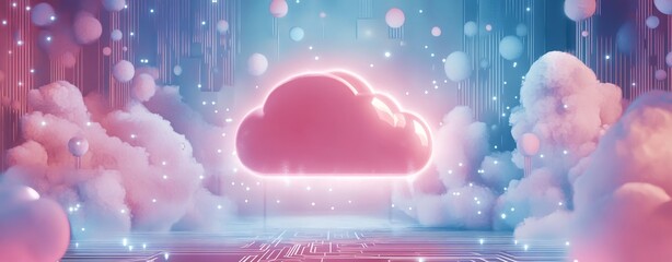 Glowing Neon Visualization of Modern Cloud Technology